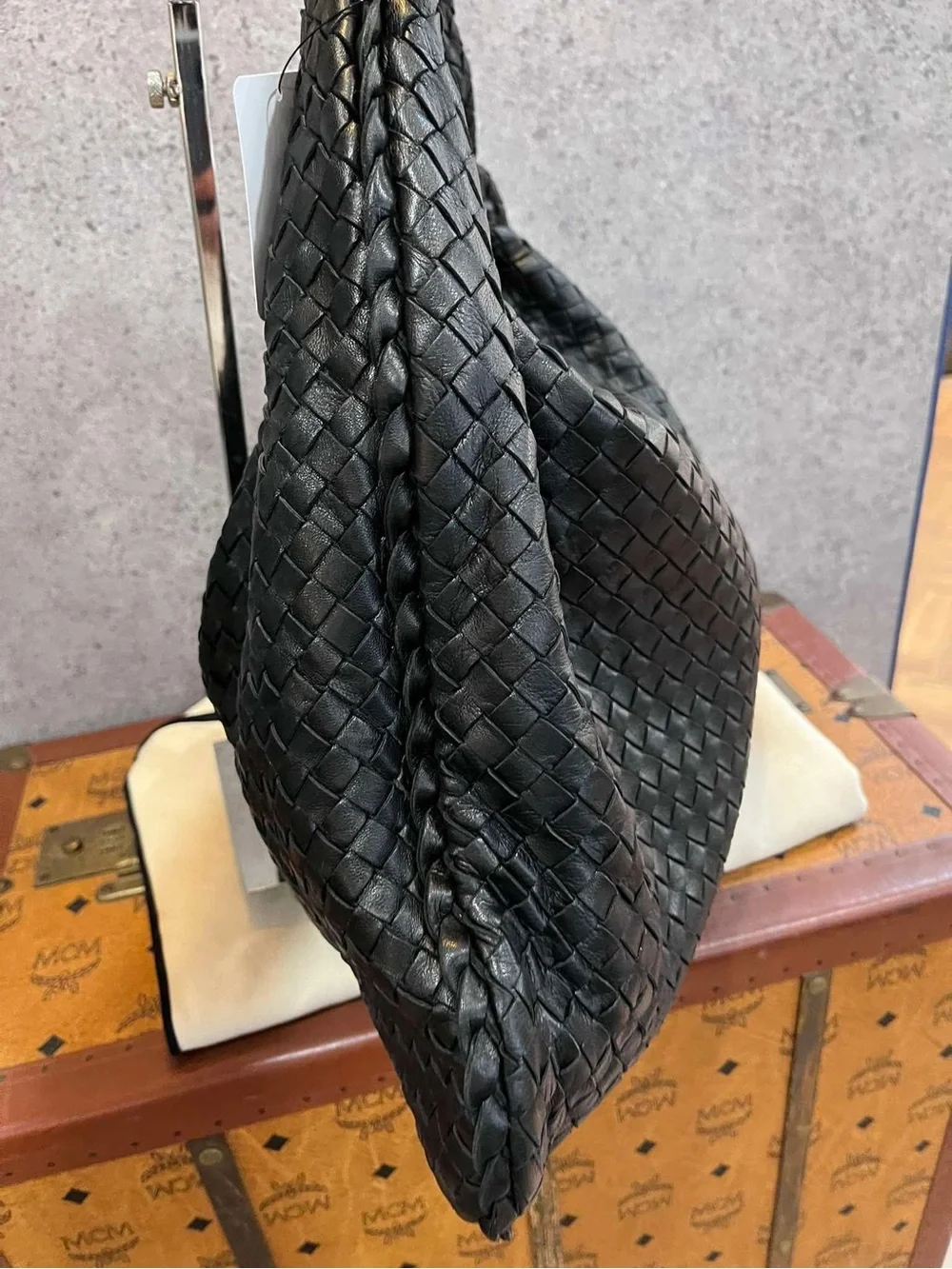 Bottega Veneta Black Intrecciato Woven Hobo Shoulder Bag
